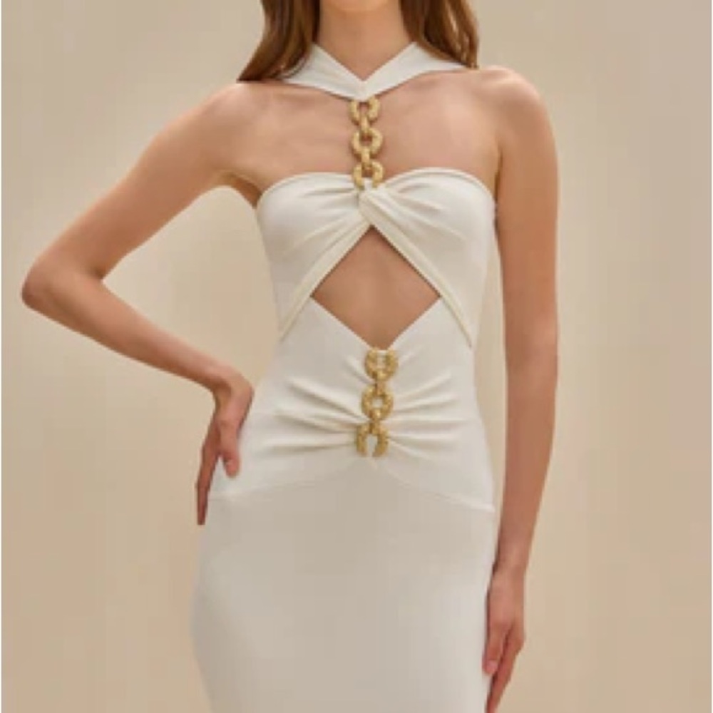 Cult Gaia White Dress with Gold Accents